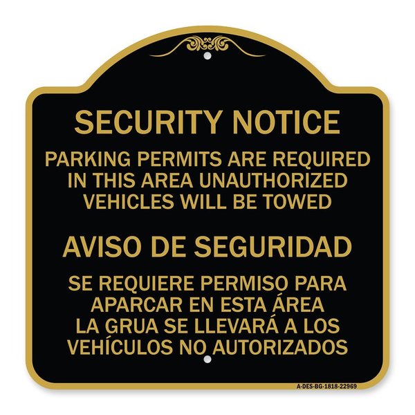 Signmission Parking Permits Are Required in This Area Unauthorized Vehicles Will Be Towed Aviso, BG-1818-22969 A-DES-BG-1818-22969